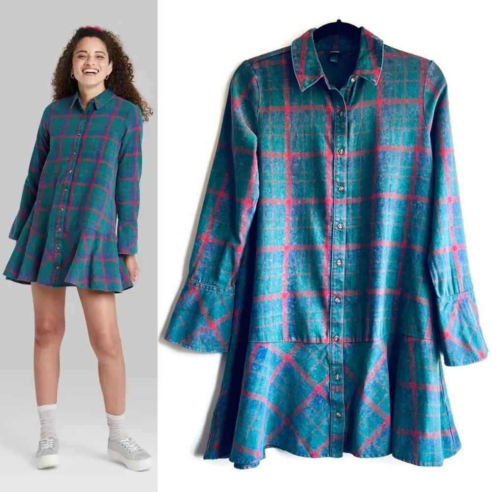 Wild Fable Plaid Shirtdress Small NWOT